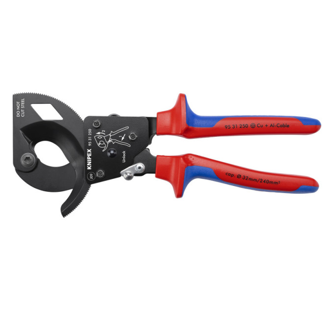 Ножницы для резки кабелей (по принципу трещотки), Ø32мм / 240мм², 250мм KNIPEX 95 31 250, фосфат
