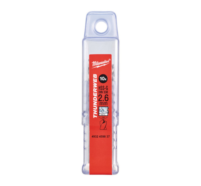 Свердло по металу THUNDERWEB HSS-G MILWAUKEE, DIN338, Ø2,6 х57х30мм, (10шт)