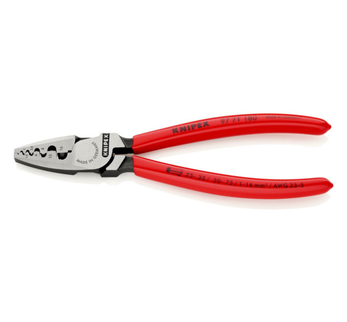 Инструмент для обжима контактных гильз 0,25-16,0мм², 180мм KNIPEX 97 71 180, фосфатированный