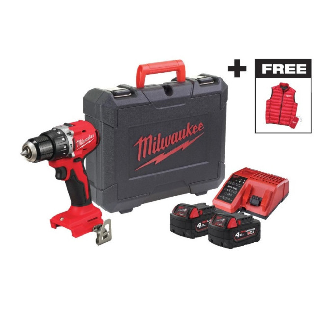Дриль-шуруповерт акумуляторна безщіткова ударна MILWAUKEE M18 BLPDRCMC-402C (60Нм) + ЖИЛЕТКА