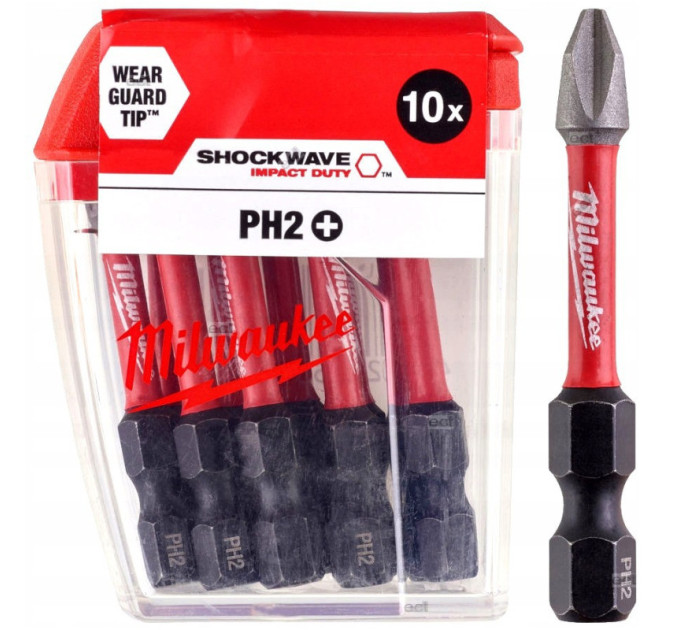 Бита SHOCKWAVE MILWAUKEE, PH2, 50мм, (10 шт)