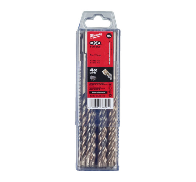 Бур SDS-PLUS MX4 MILWAUKEE, Ø12,0х160х100мм, (10шт)