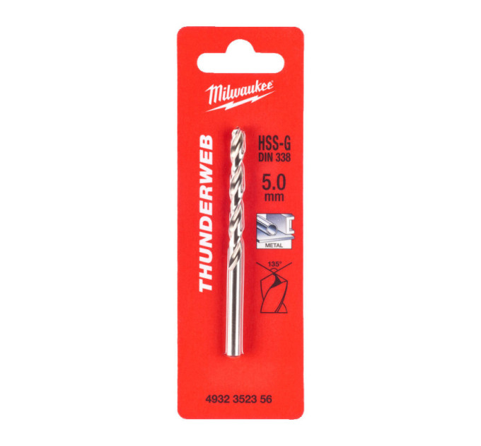 Свердло по металу THUNDERWEB HSS-G MILWAUKEE, DIN338, Ø5,0x86х52мм