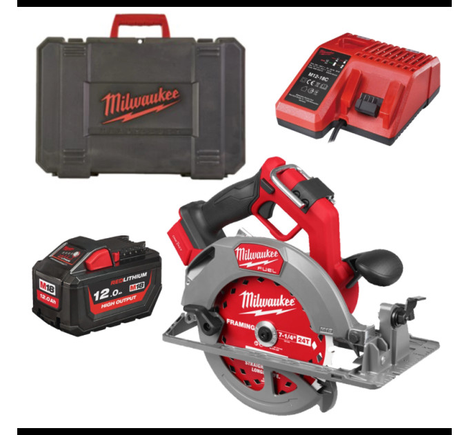 Пила дисковая аккумуляторная бесщеточная MILWAUKEE, M18 FCSO190GR-121C, Ø190мм (ЗУ, 1х12Ач FORGE)