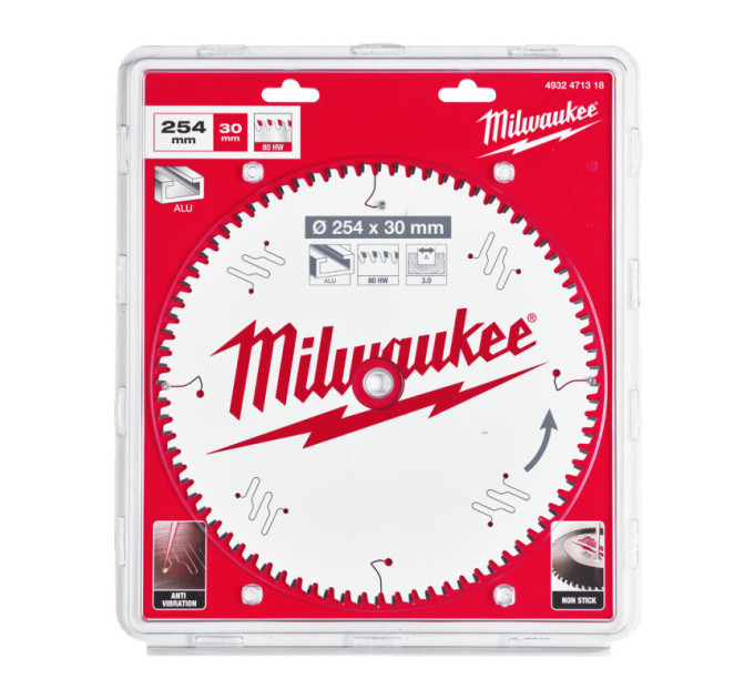 Диск пильный по алюминию PFTE MILWAUKEE, Ø254х30х3,0мм, 80 зуб.