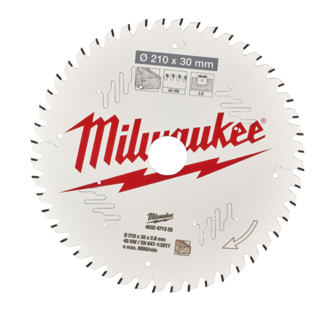 Диск пильный по дереву PFTE THIN KERF MILWAUKEE, Ø210х30х2,8мм, 48 зуб.