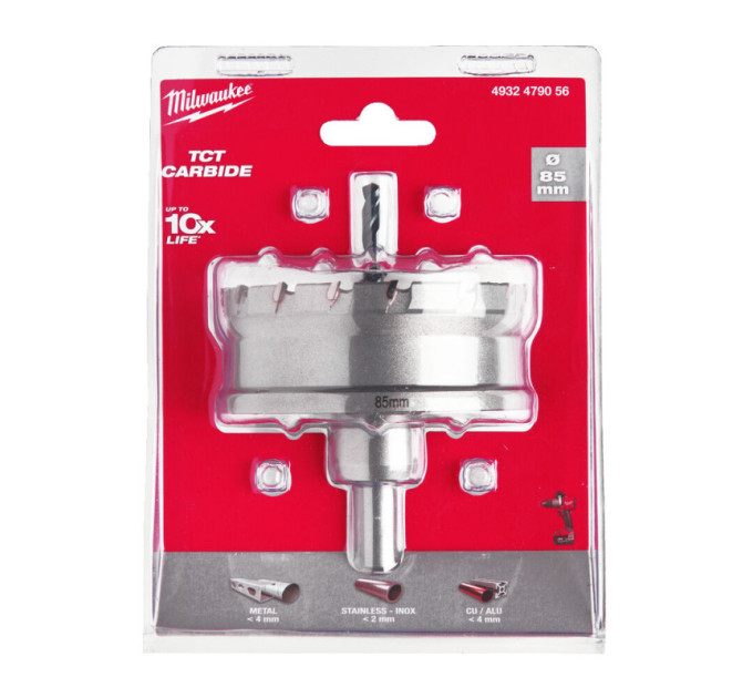 Цілісна коронка Holesaw TCT MILWAUKEE для сталі/нержавіючої сталі, Ø85мм