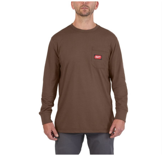 Футболка MILWAUKEE, WTLS з кишенею та довгим рукавом, коричнева, (розмір XL)