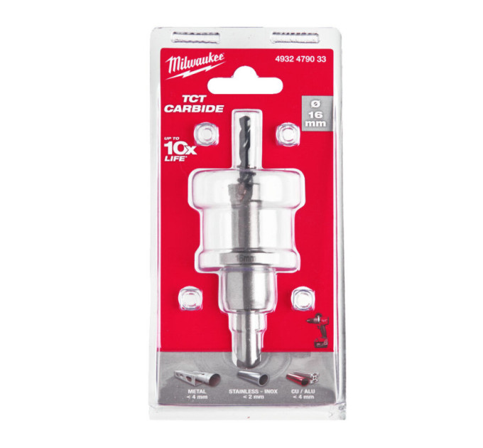 Цельная коронка Holesaw TCT MILWAUKEE для стали/нержавеющей стали, Ø16мм