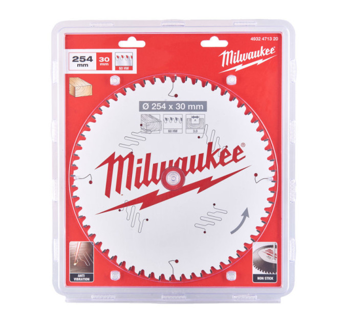 Диск пильный по дереву для торцевых пил PFTE MILWAUKEE, Ø254х30х3,0мм, 60 зуб.