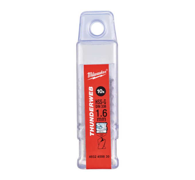 Свердло по металу THUNDERWEB HSS-G MILWAUKEE, DIN338, Ø1,6х43х20мм, (10шт)
