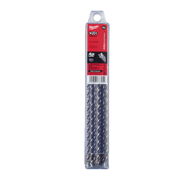 Бур SDS-PLUS MX4 MILWAUKEE, Ø10,0х215х150мм, (10шт)