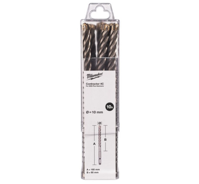 Бур SDS-PLUS 4C Contractor MILWAUKEE, Ø10х160мм, (10шт)