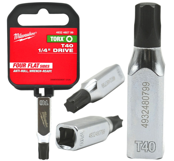 Головка торцевая хромированная ¼” MILWAUKEE с битой Torx TX40