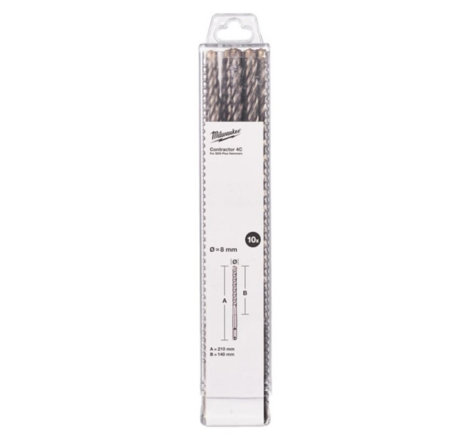 Бур SDS-PLUS 4C Contractor MILWAUKEE, Ø8х210мм, (10шт)