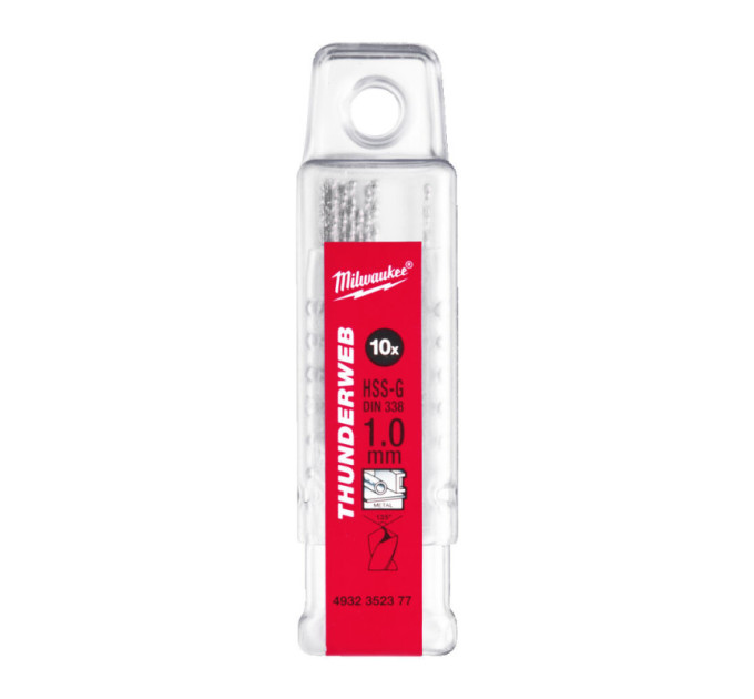 Сверло по металлу THUNDERWEB HSS-G MILWAUKEE, DIN338, Ø1,0x34х12мм, (10шт)