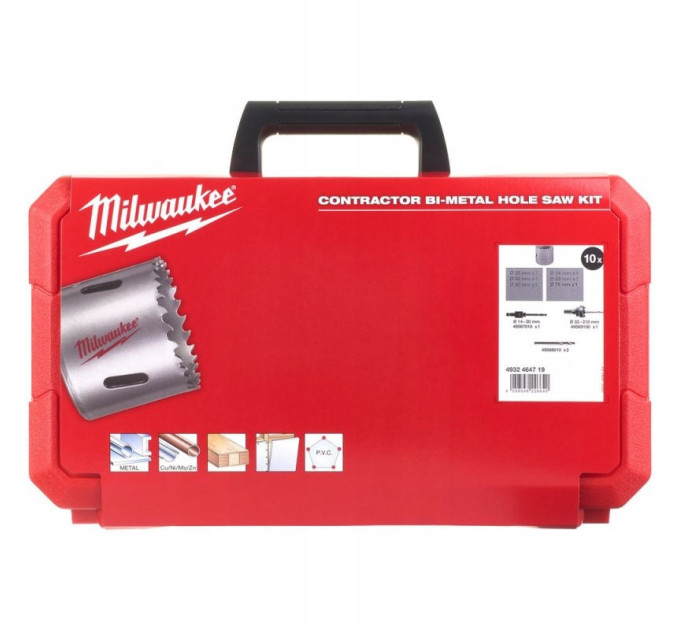 Набор коронок BiM Contractor MILWAUKEE (Ø25, 32, 40, 54, 68, 76мм) (10шт)