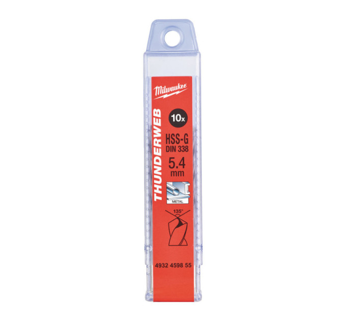 Свердло по металу THUNDERWEB HSS-G MILWAUKEE, DIN338, Ø5,4х93х57мм, (10шт)