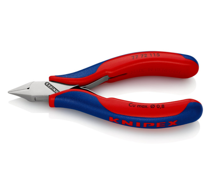 Кусачки боковые (бокорезы) для электроники, Ø0,8мм, 125мм KNIPEX 77 72 115 SB, хромированные