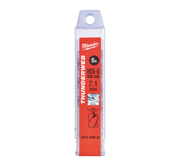 Сверло по металлу THUNDERWEB HSS-G MILWAUKEE, DIN338, Ø7,1х109х69мм, (5шт)