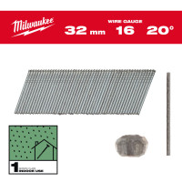 Гвозди оцинкованные с Т-образной головкой MILWAUKEE, 16G/20°/32мм, (2000шт)