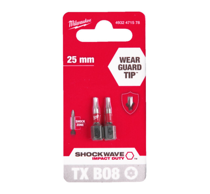 Біта SHOCKWAVE MILWAUKEE, TX BO8, 25мм, (2шт)