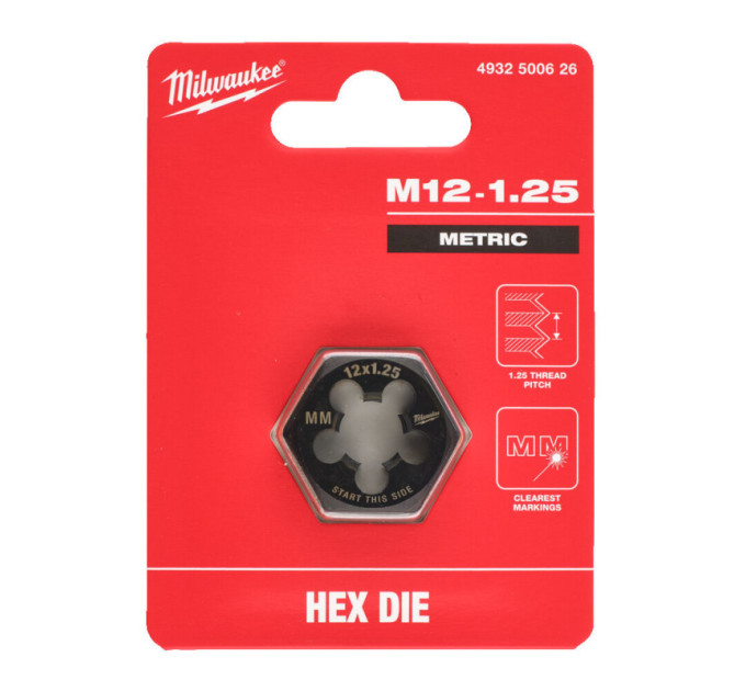 Плашка шестигранная MILWAUKEE, М12-1,25мм