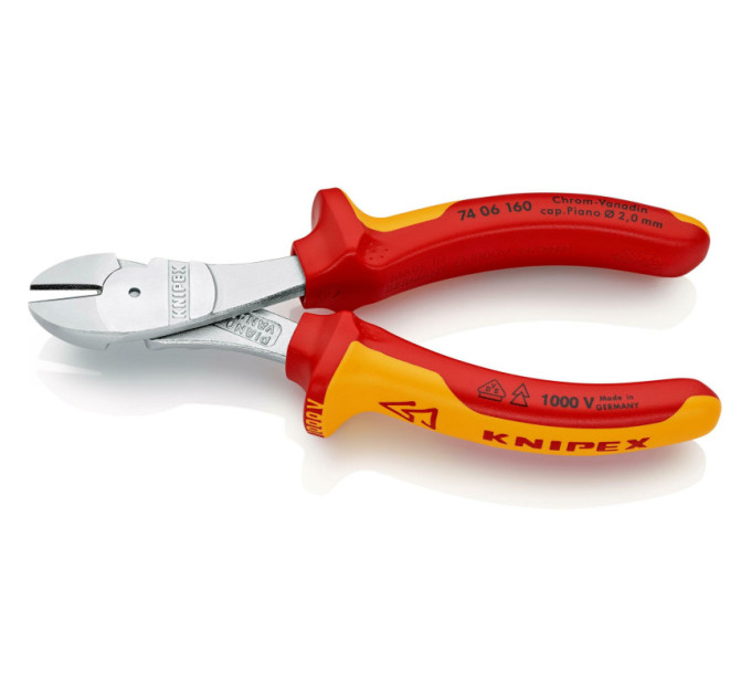 Кусачки боковые (бокорезы) особой мощности, Ø3,4мм, 160мм VDE KNIPEX 74 06 160, хромированные