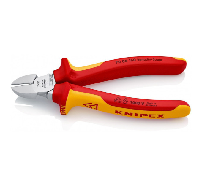 Кусачки боковые (бокорезы), Ø4,0мм, 160мм VDE KNIPEX 70 06 160, хромированные