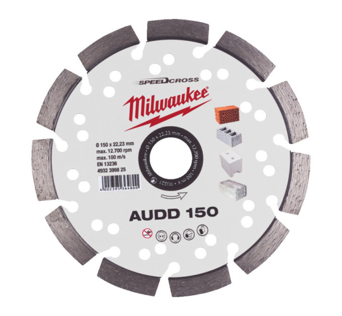 Диск алмазный Speedcross MILWAUKEE AUDD 150, Ø150мм (бетон, кирпич, асфальт)