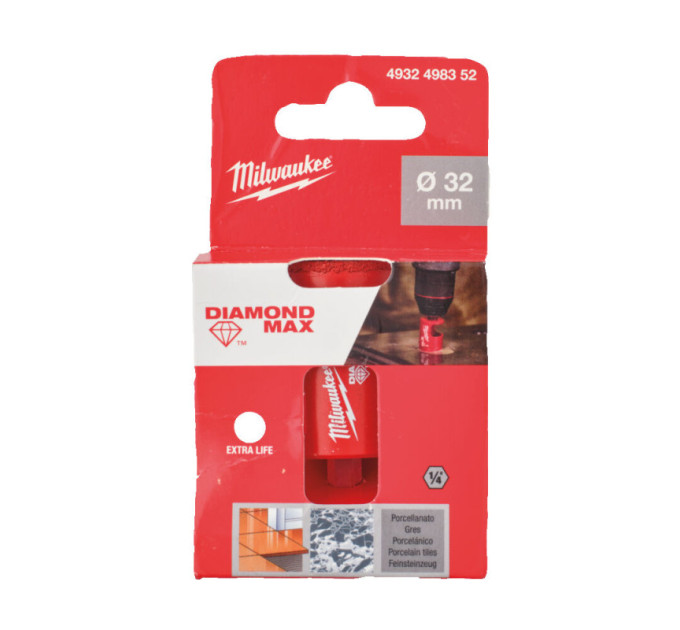 Коронка алмазная Diamond Plus/Max MILWAUKEE, Ø32,0мм (1/4'' Hex) (сверление с водой)