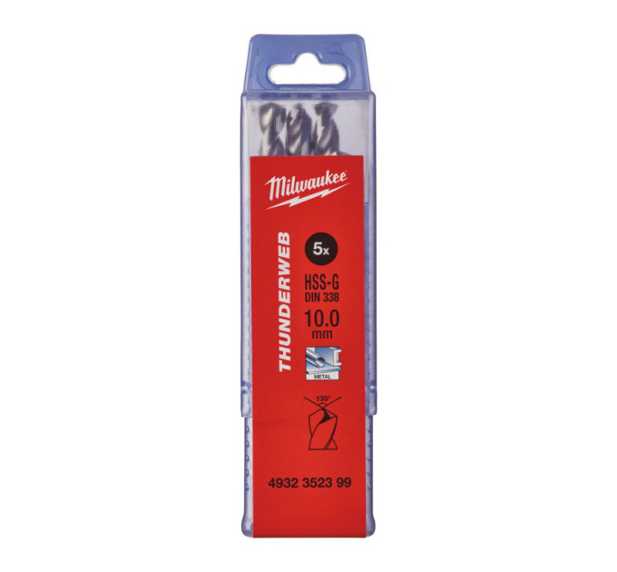 Свердло по металу THUNDERWEB HSS-G MILWAUKEE, DIN338, Ø10,0x133х87мм, (5шт)