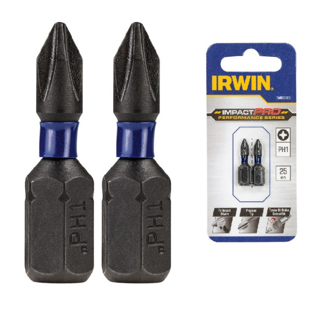 Бита IMPACT PRO 1/4"/25мм PH1 2шт, IRWIN