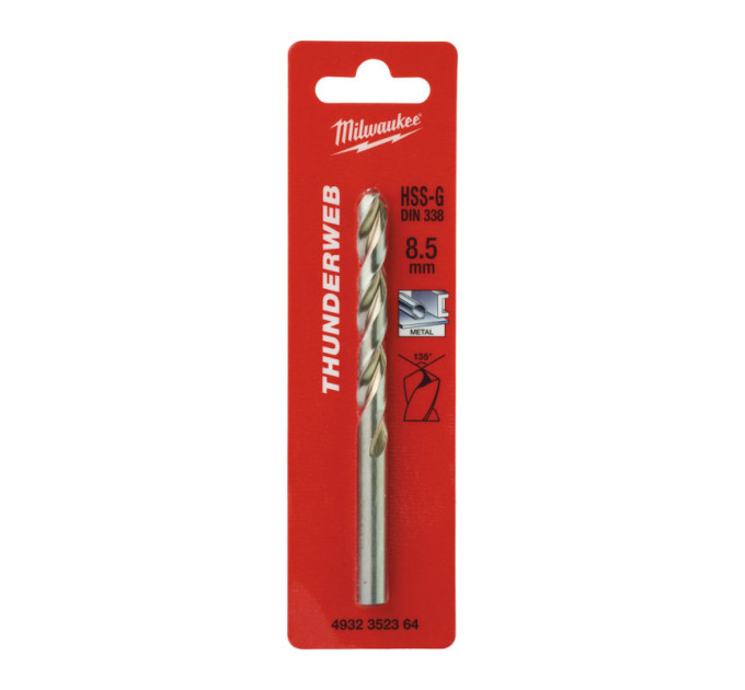 Сверло по металлу THUNDERWEB HSS-G MILWAUKEE, DIN338, Ø8,5x117х75мм