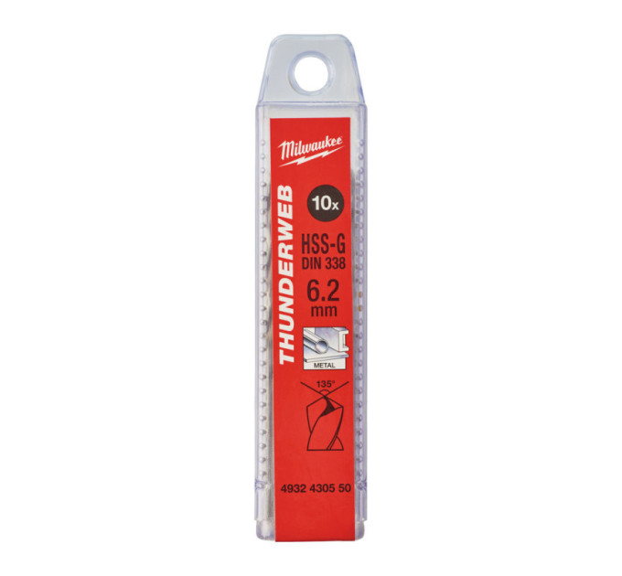 Свердло по металу THUNDERWEB HSS-G MILWAUKEE, DIN338, Ø6,2x101х63мм, (10шт)