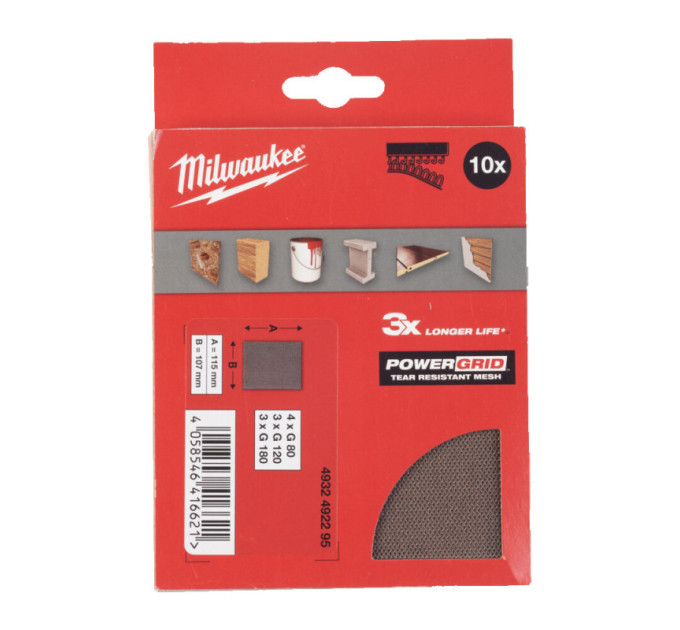 Набір сіток шліфувальних PG Mesh HL MILWAUKEE, 115х107мм, (10шт)