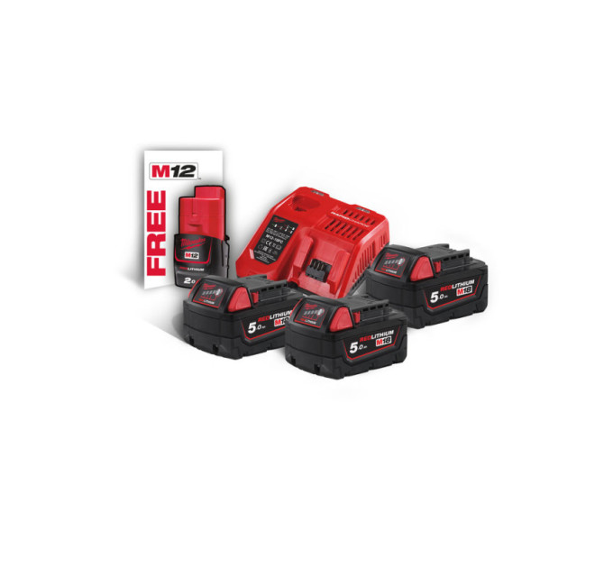 Энергокомплект MILWAUKEE M18 NRG-503 (ЗУ M12-18FC+3акк.Х5А В5) + подарок аккумулятор M12 B2