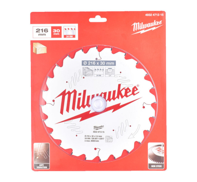 Диск пильний по дереву для торцевих пилок PFTE MILWAUKEE, Ø216х30х2, 4мм, 24 зуб.
