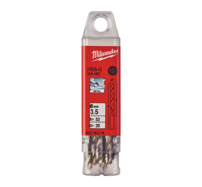 Свердло по металу HSS-G MILWAUKEE DIN1897, Ø3,5х52х20мм, короткий, (10шт)