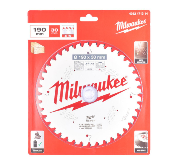 Диск пильный по дереву для торцевых пил PFTE MILWAUKEE, Ø190х30х2,4мм, 40 зуб.