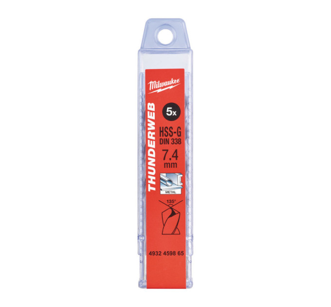 Свердло по металу THUNDERWEB HSS-G MILWAUKEE, DIN338, Ø7,4х109х69мм, (5шт)