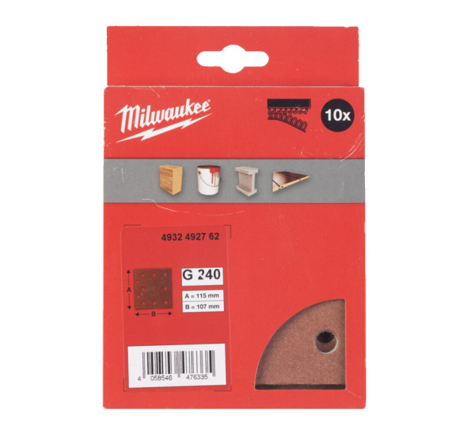 Шлифовальные листы MILWAUKEE, 115x107мм HL, зерно 240, (10шт)