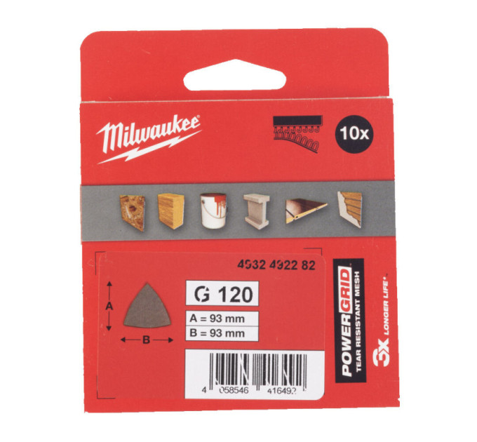 Сетка шлифовальная PG Mesh HL MILWAUKEE, 93х93х93мм, зерно 120, (10шт)