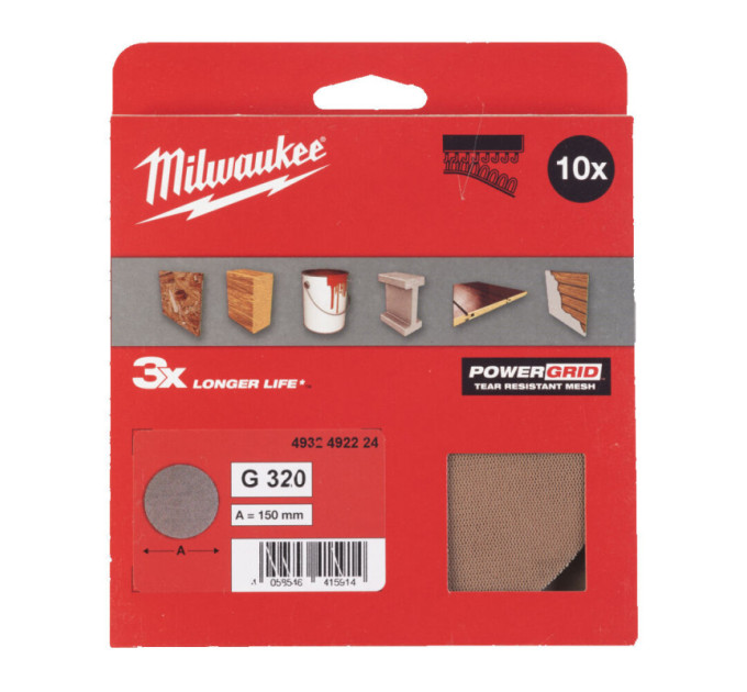 Сетка шлифовальная PG Mesh HL MILWAUKEE, Ø150мм, зерно 320, (10шт)