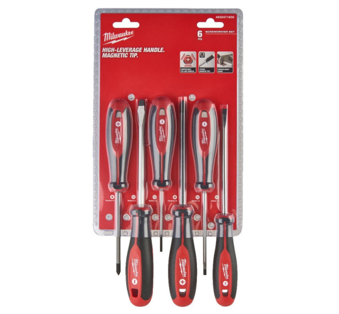 Набір магнітних викруток з тригранною рукояткою MILWAUKEE, (PZ1/PZ2/SL3/SL4/SL5.5/SL6.5), (6шт)