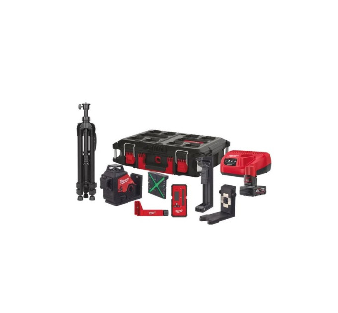 Нивелир лазерный аккумуляторный 3D MILWAUKEE M12 3PL-401C (360˚, зелёный луч) (ЗУ+1Х4Ач+кейс)