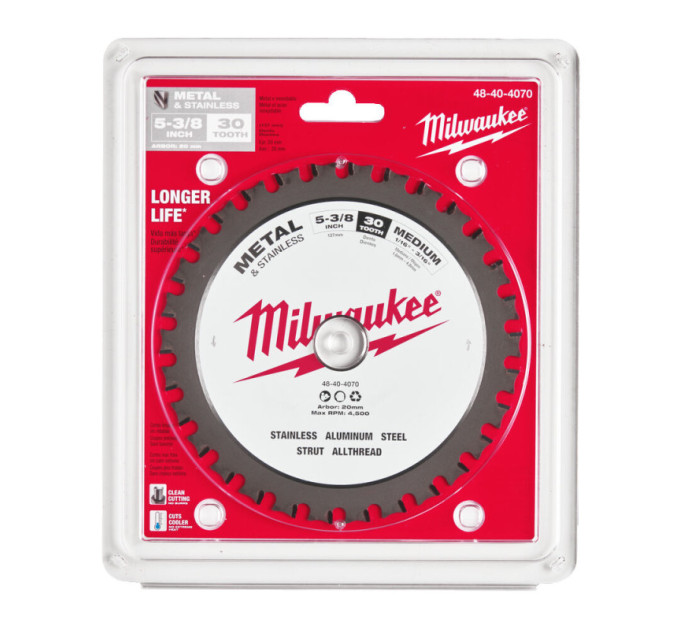Диск пильный по металлу MILWAUKEE, Ø135х20х1,6мм, 30 зуб.