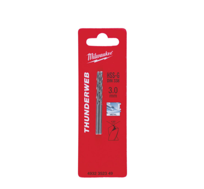 Сверло по металлу THUNDERWEB HSS-G MILWAUKEE, DIN338, Ø3,0x61х33мм, (2шт)