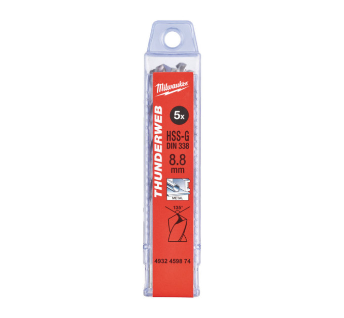 Свердло по металу THUNDERWEB HSS-G MILWAUKEE, DIN338, Ø8,8 х125х81мм, (5шт)