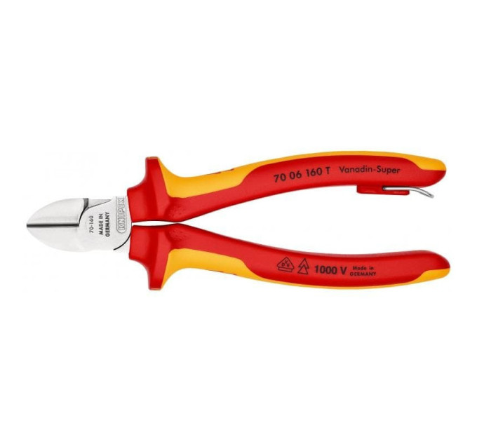 Кусачки боковые (бокорезы), Ø4,0мм, 160мм VDE KNIPEX 70 06 160 T, с страховкой, хромированные
